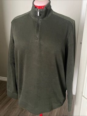 Perry Ellis Olive Green Knit Zip-Up Sweater